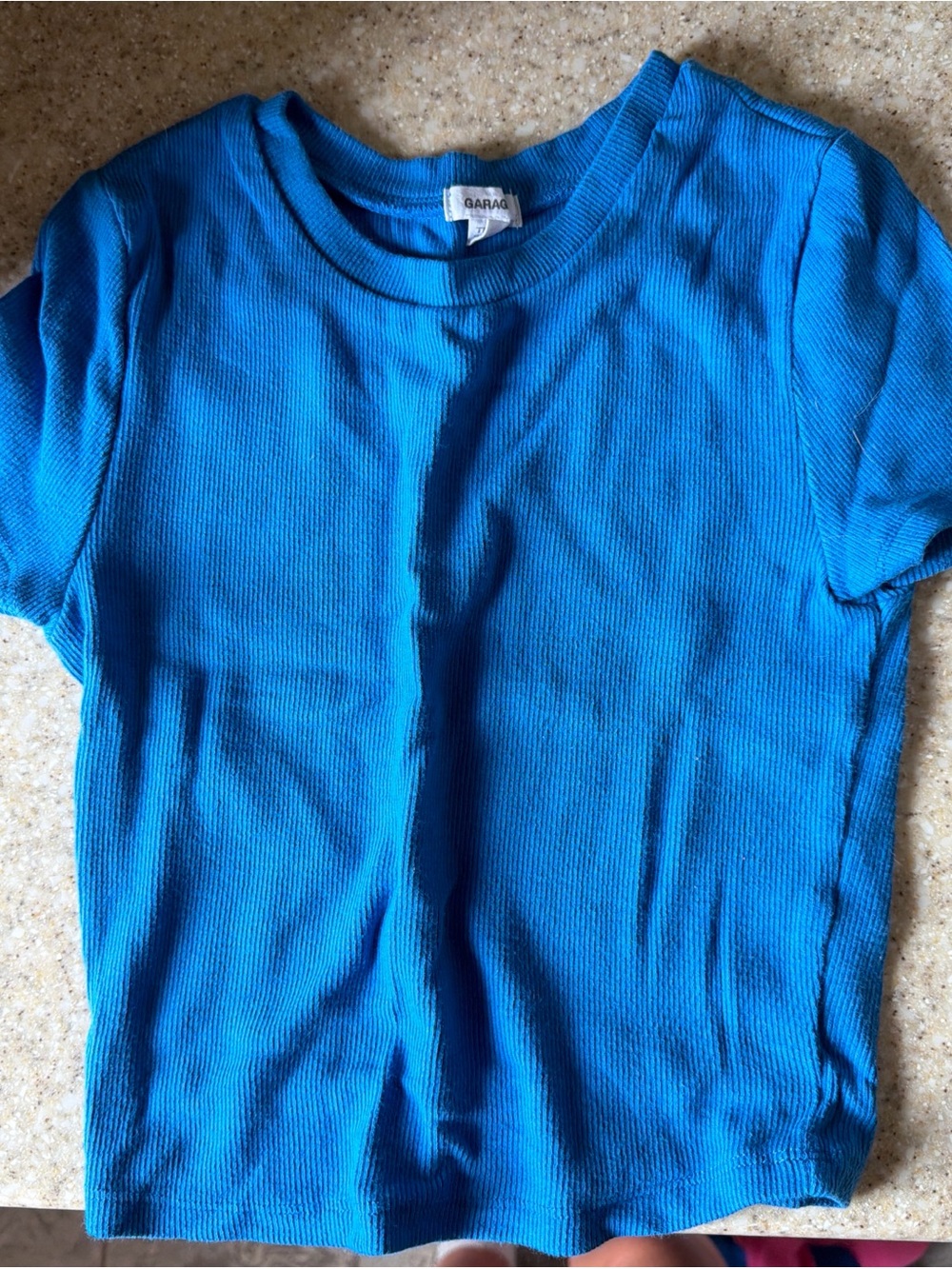 Garage Bright Blue Ribbed Short Sleeve Tee